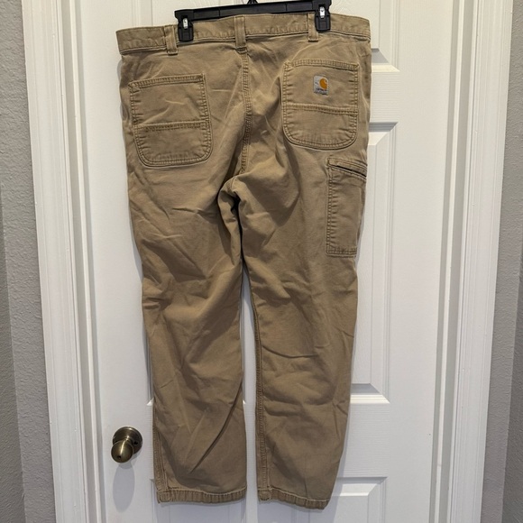 Carhartt Jeans Mens Brown Relaxed Fit Canvas Khaki Work Utility - Picture 3 of 11